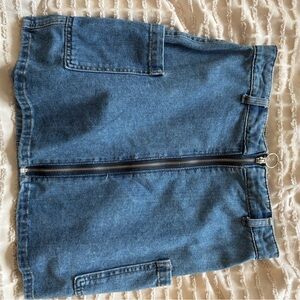 Blue Denim Skirt with Front Zipper